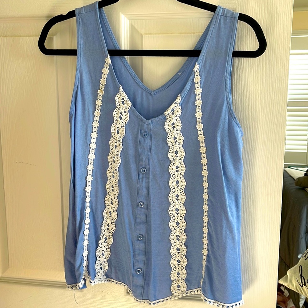 Blue and white linen tank